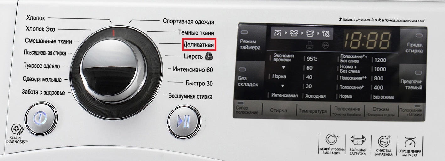 настроен на деликатно пране